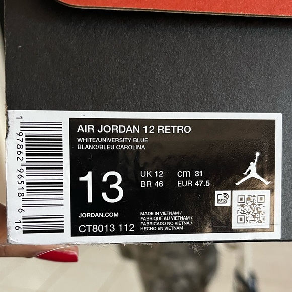 Jordan 12 Retro in White and Blue - Picture 2 of 14